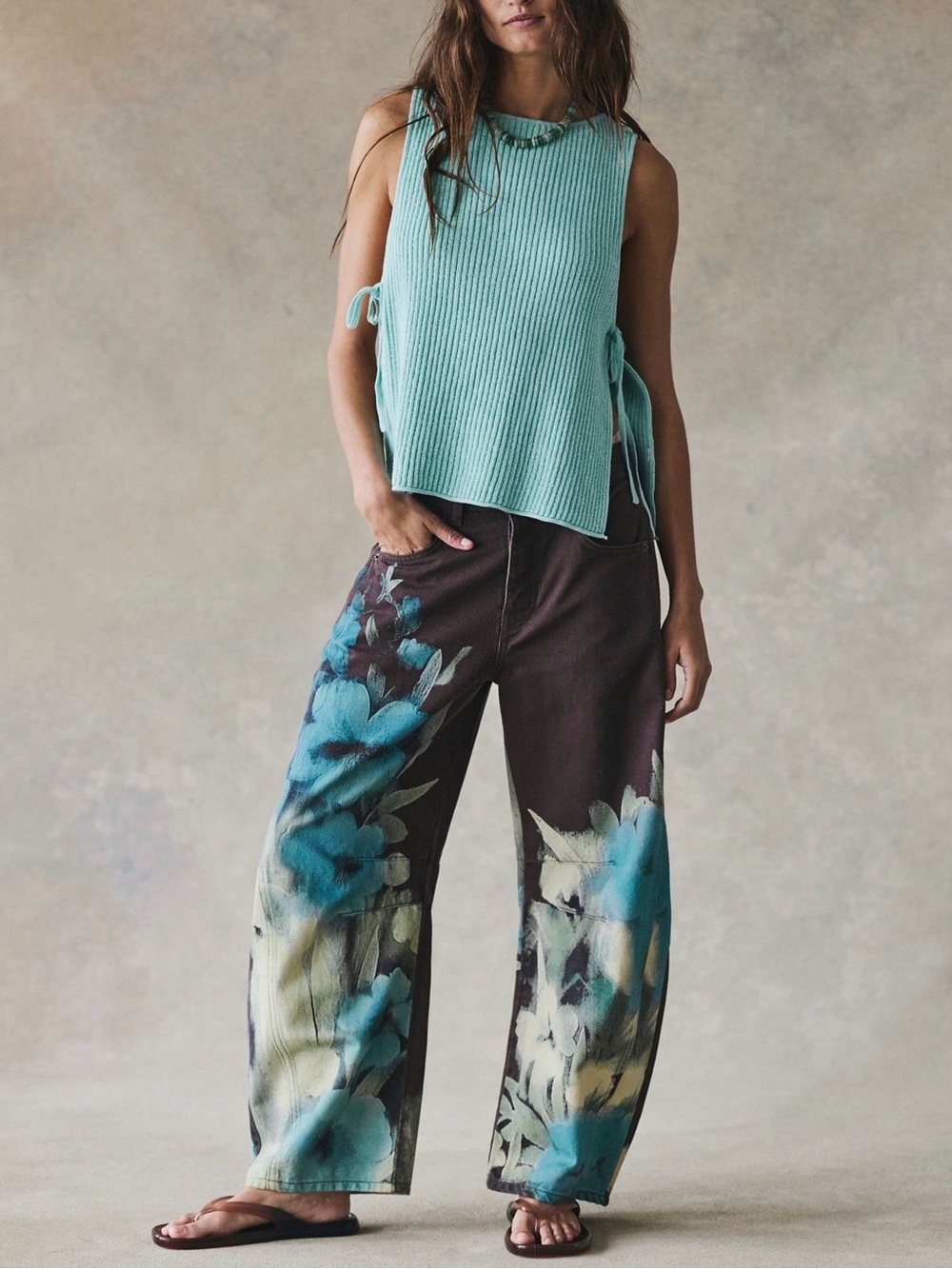We The Free Good Luck Printed Barrel Jeans